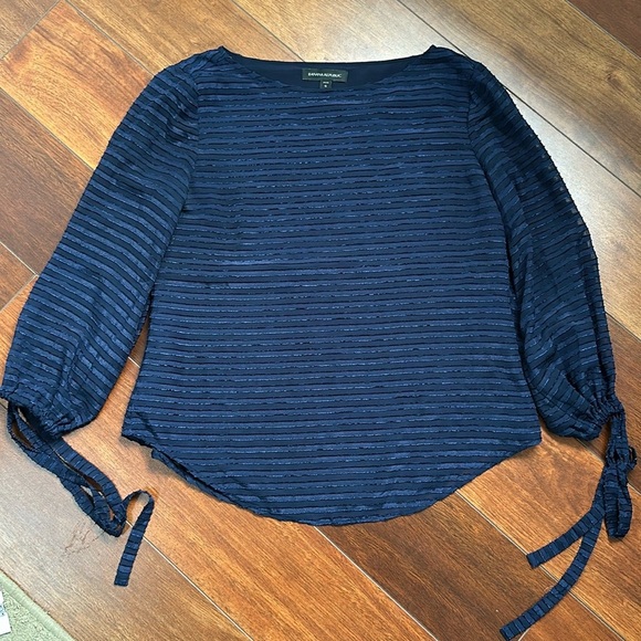 Banana Republic Long Tie Sleeve Blouse Navy Stripped Petite Small - Picture 1 of 7